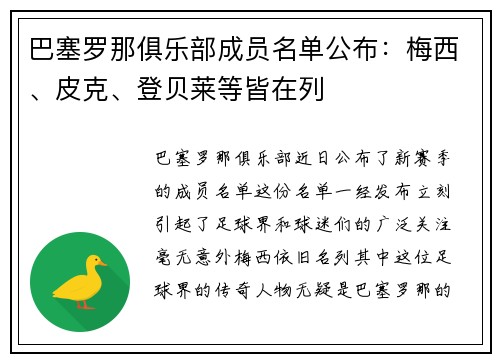 巴塞罗那俱乐部成员名单公布：梅西、皮克、登贝莱等皆在列